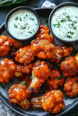 Crispy Cauliflower Buffalo Wings with Creamy Vegan Ranch Dip