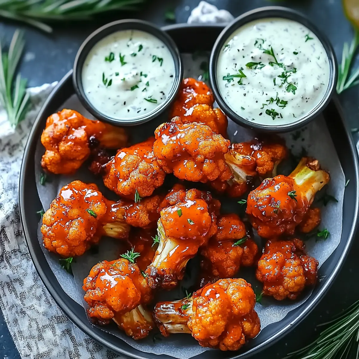 Crispy Cauliflower Buffalo Wings with Creamy Vegan Ranch Dip
