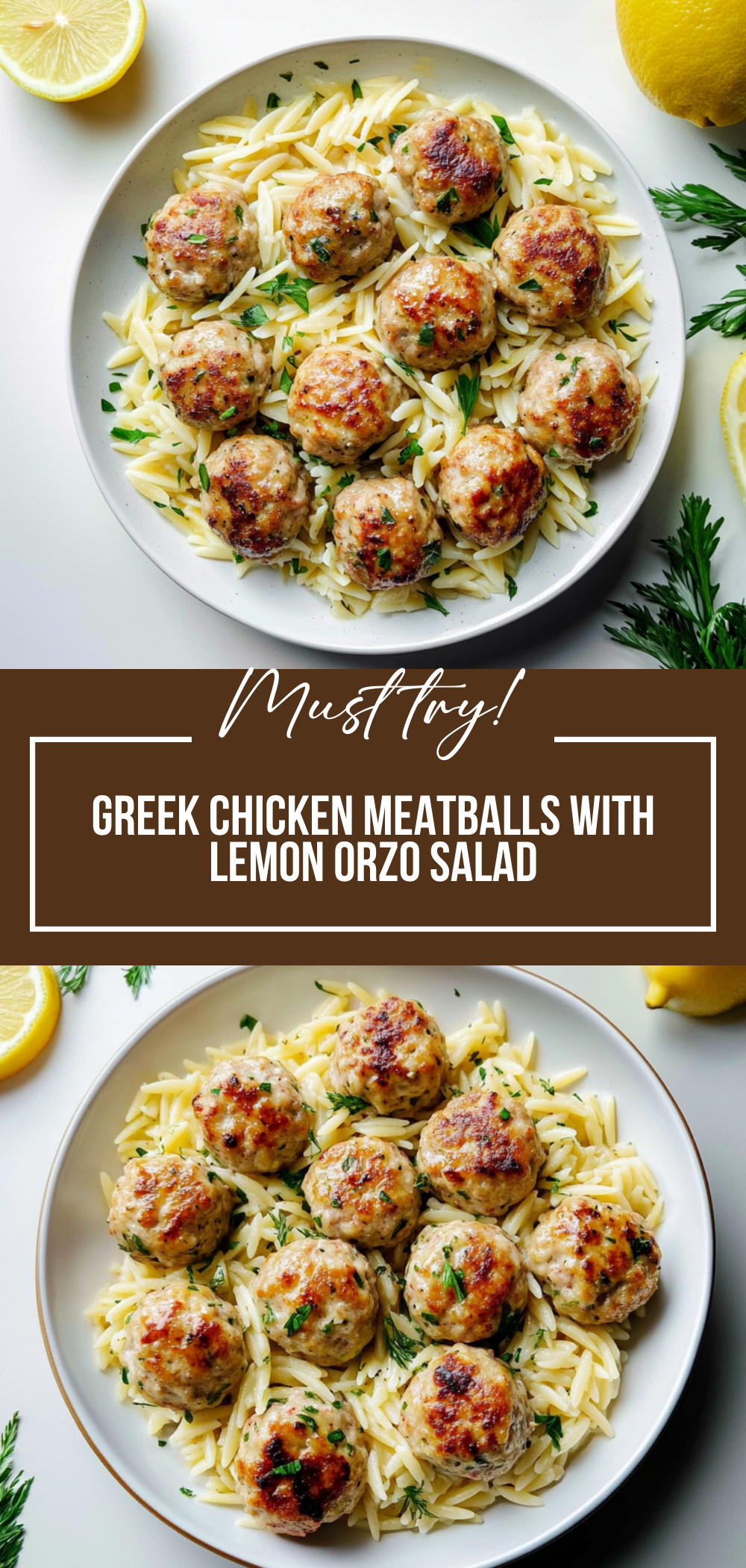 Greek Chicken Meatballs with Lemon Orzo